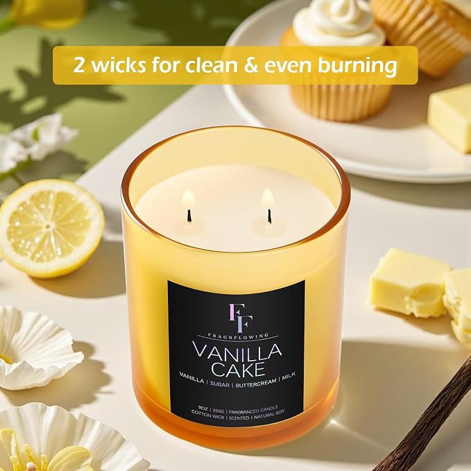 Vanilla Cake Scented Candle, 2-Wick Luxury Soy Wax Candle, 9 oz Aromatherapy Candle Home Fragrance Candles Gift, alternate