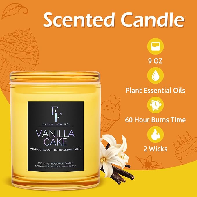 Vanilla Cake Scented Candle, 2-Wick Luxury Soy Wax Candle, 9 oz Aromatherapy Candle Home Fragrance Candles Gift, alternate