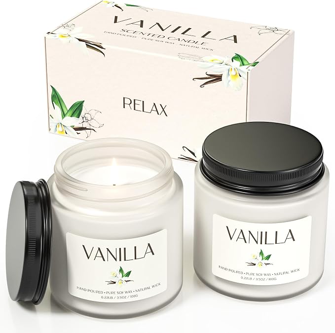 Vanilla Candle, Soy Candles for Women, Soy Candles for Home Scented, 2 Pack Aromatherapy Candle Gift Set for Relaxing