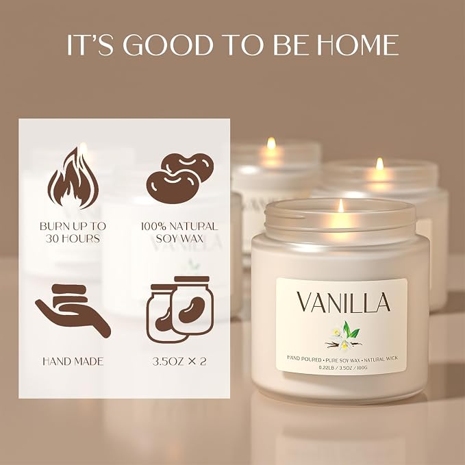Vanilla Candle, Soy Candles for Women, Soy Candles for Home Scented, 2 Pack Aromatherapy Candle Gift Set for Relaxing