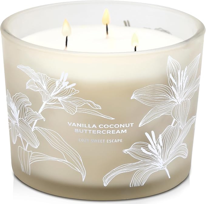 Vanilla Coconut Buttercream Candle, 14.5oz Large 3-Wick Soy Scented Candles for Home, Vanilla Cupcake Candle, product image