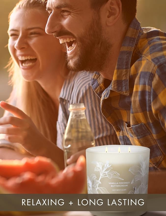 Vanilla Coconut Buttercream Candle, 14.5oz Large 3-Wick Soy Scented Candles for Home, Vanilla Cupcake Candle, alternate