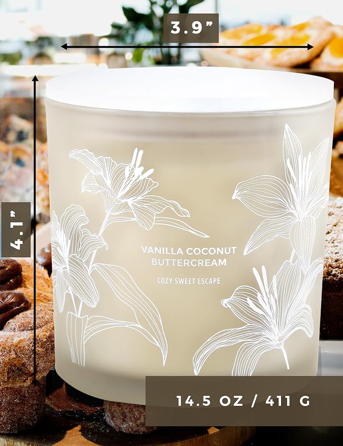 Vanilla Coconut Buttercream Candle, 14.5oz Large 3-Wick Soy Scented Candles for Home, Vanilla Cupcake Candle, alternate