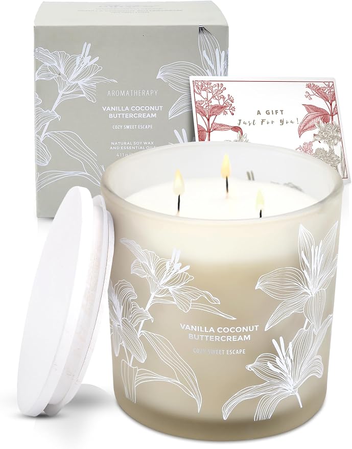 Vanilla Coconut Buttercream Candle, 14.5oz Large 3-Wick Soy Scented Candles for Home, Vanilla Cupcake Candle, alternate
