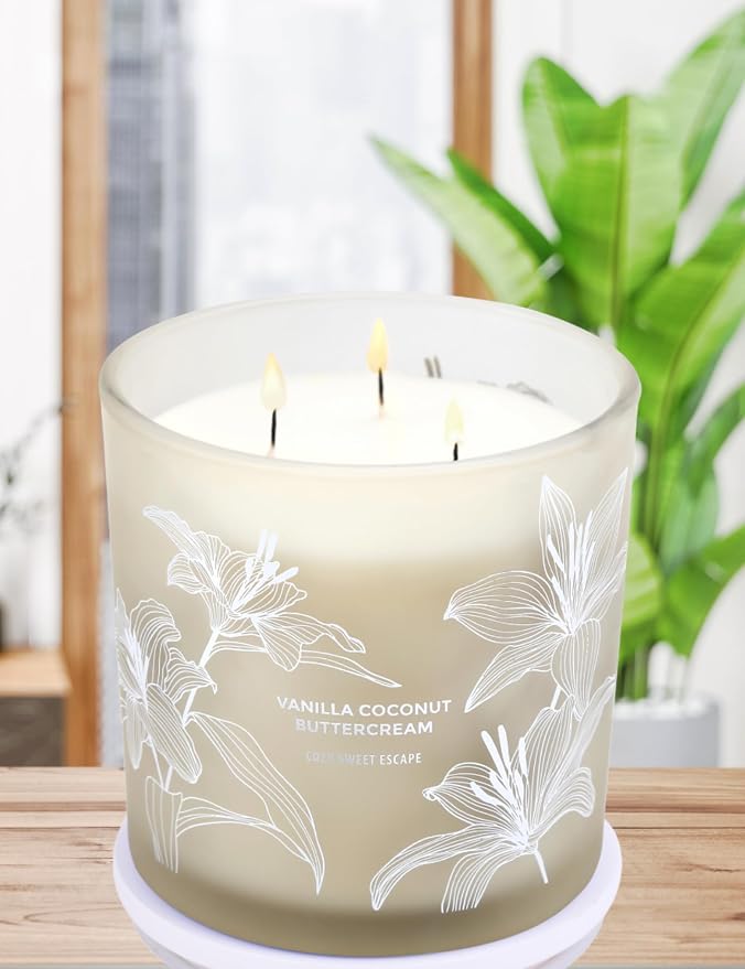 Vanilla Coconut Buttercream Candle, 14.5oz Large 3-Wick Soy Scented Candles for Home, Vanilla Cupcake Candle, alternate