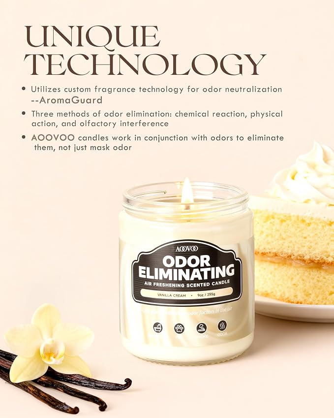 Vanilla Cream Odor Eliminating Highly Fragranced Candle - Eliminates Pet, Smoke, Food, and Other Smells Quickly, alternate