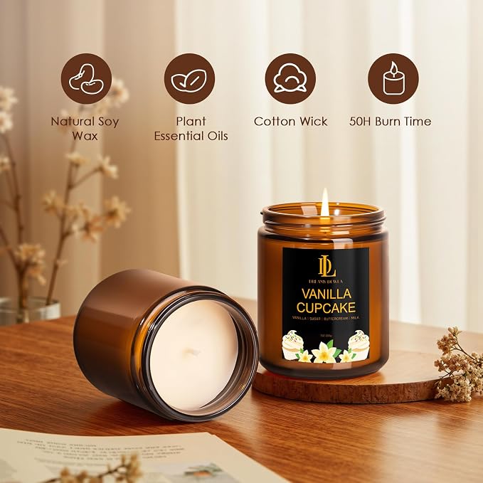 Vanilla Cupcake Candles, Vanilla Cupcake Scented Candle, Mother's Day Candle Gifts for Women, Soy Candles for Home Scented