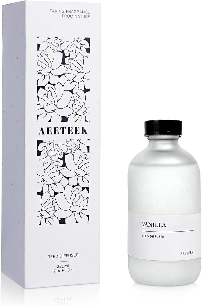 Vanilla Reed Diffuser, 7.4oz(220ml) Orange Blossom Black Pepper Amber Essential Oils, Air Freshener for Home with Willow