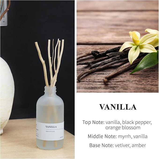 Vanilla Reed Diffuser, 7.4oz(220ml) Orange Blossom Black Pepper Amber Essential Oils, Air Freshener for Home with Willow