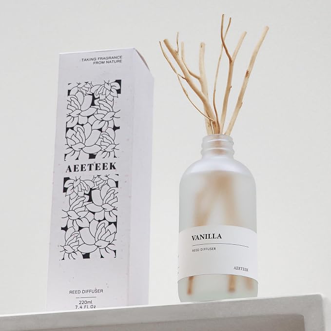 Vanilla Reed Diffuser, 7.4oz(220ml) Orange Blossom Black Pepper Amber Essential Oils, Air Freshener for Home with Willow