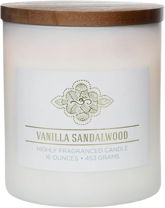 Vanilla Sandalwood Scented Candle, 16 oz comfort Relaxing Aromatherapy Candle, 2 Wick White Jar Soy Blend Wax, product image