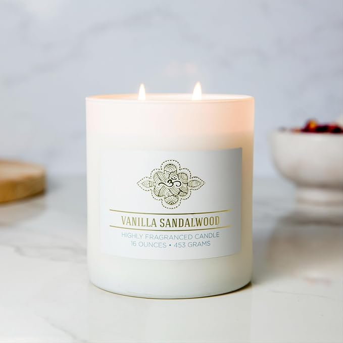 Vanilla Sandalwood Scented Candle, 16 oz comfort Relaxing Aromatherapy Candle, 2 Wick White Jar Soy Blend Wax, alternate
