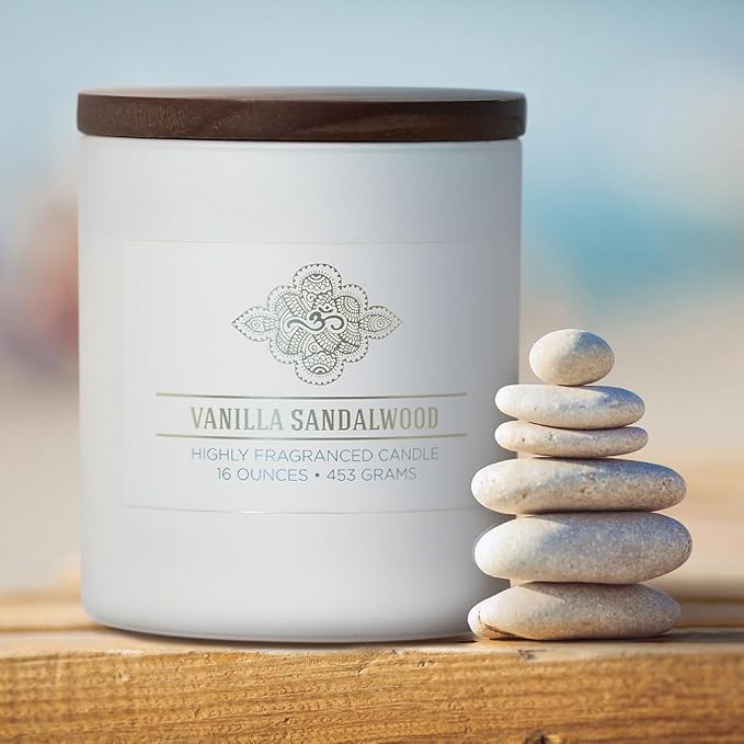 Vanilla Sandalwood Scented Candle, 16 oz comfort Relaxing Aromatherapy Candle, 2 Wick White Jar Soy Blend Wax, alternate