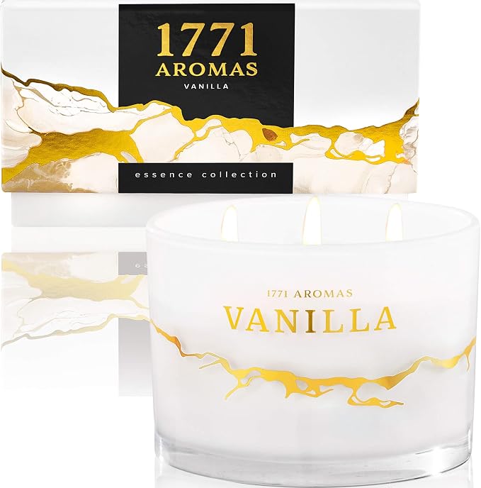 Vanilla Scented Candles - 100% Natural Soy Wax - Large 3 Wick Jar Candle - Up to 50 Hours Burning Time - Candles for Home