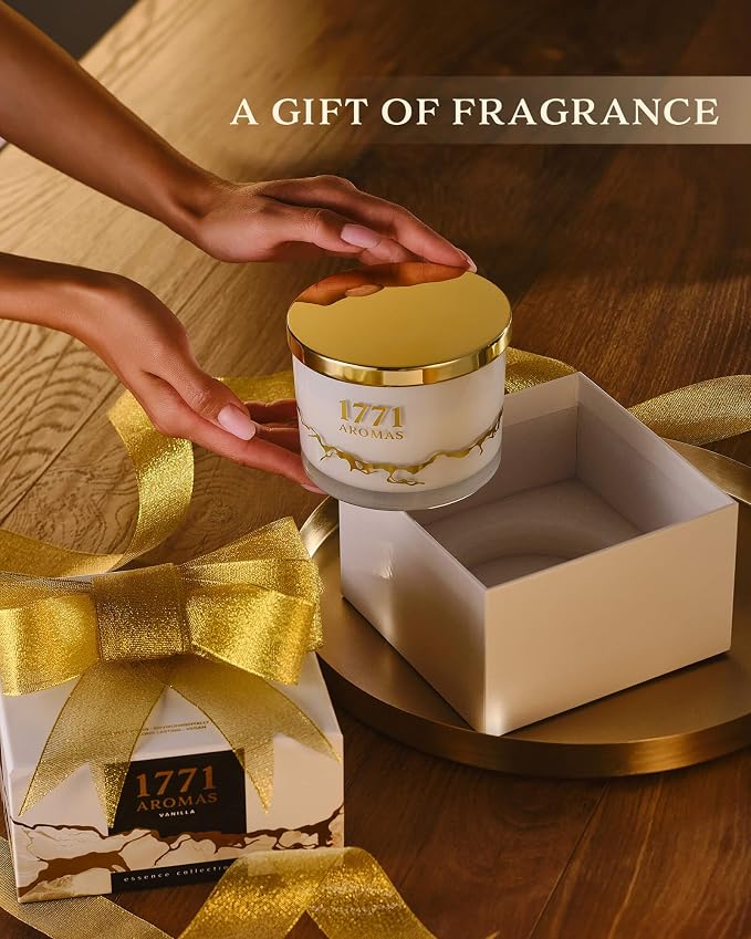 Vanilla Scented Candles - 100% Natural Soy Wax - Large 3 Wick Jar Candle - Up to 50 Hours Burning Time - Candles for Home