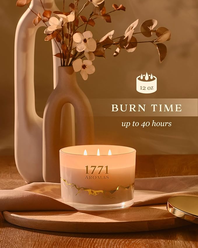 Vanilla Scented Candles - 100% Natural Soy Wax - Large 3 Wick Jar Candle - Up to 50 Hours Burning Time - Candles for Home