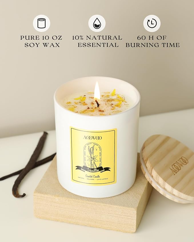 Vanilla Scented Candles for Women - Aromatherapy Candle with Crystals Inside, 10oz Soy Candles for Home Scented, alternate