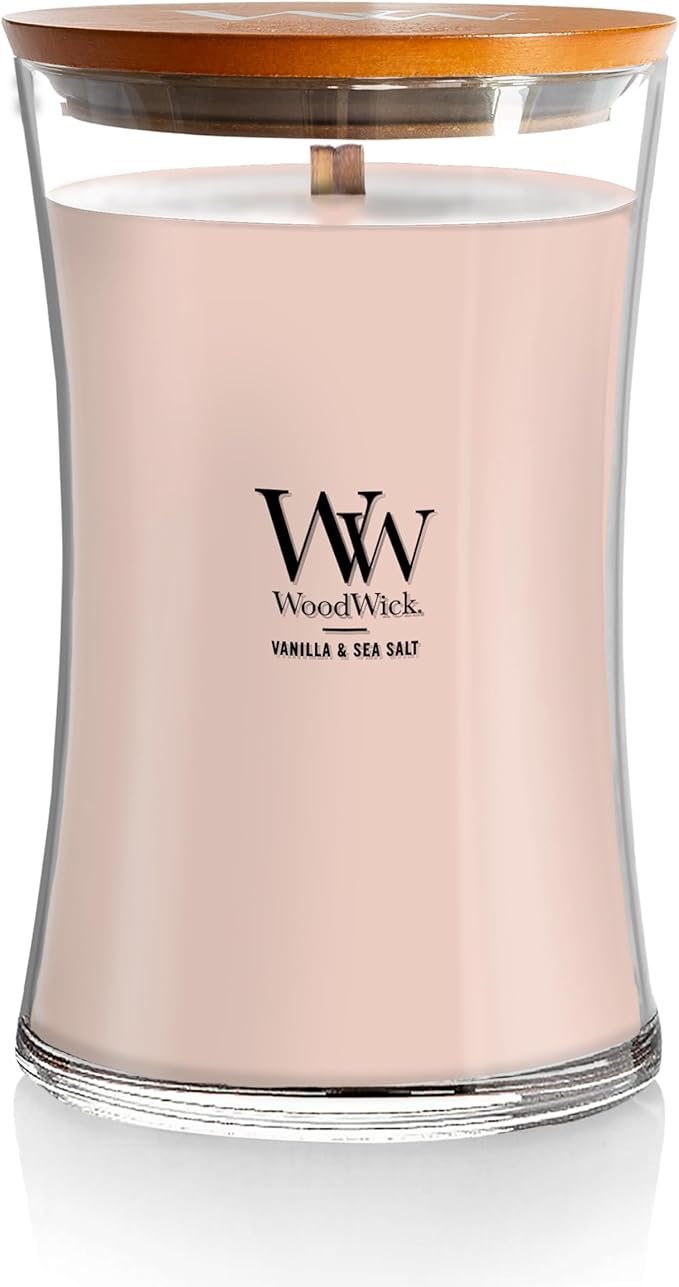 Vanilla Sea Salt Large Hourglass Candle Soy and Paraffin Wax Blend Pluswick Innovation Wood, product image