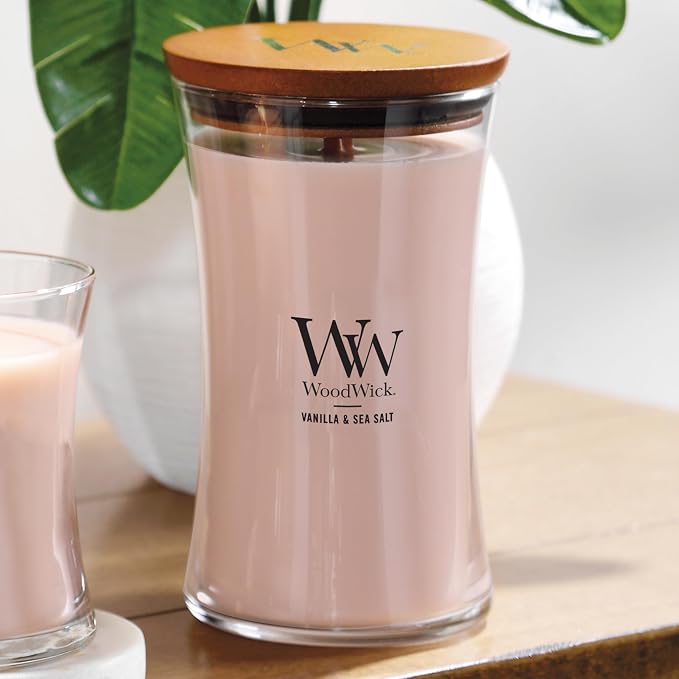 Vanilla Sea Salt Large Hourglass Candle Soy and Paraffin Wax Blend Pluswick Innovation Wood, alternate product view 4