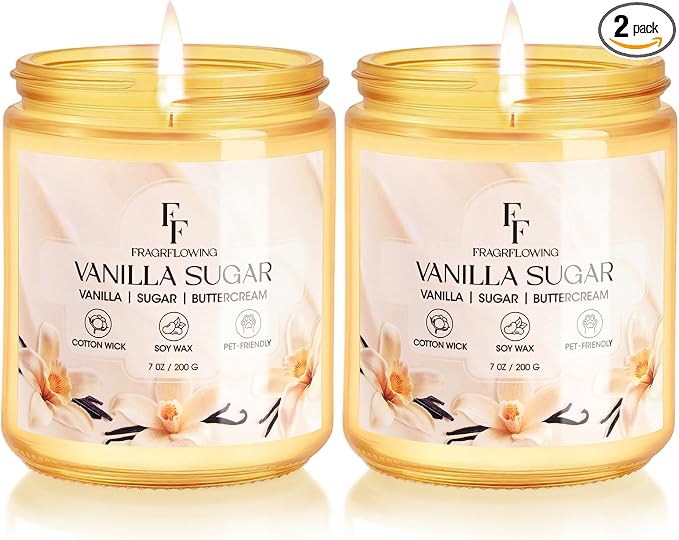 Vanilla Sugar Scented Candle, Natural Soy Wax Jar Candle for Home Scented, 100-Hour Burn Time Gifts for Women Men, product