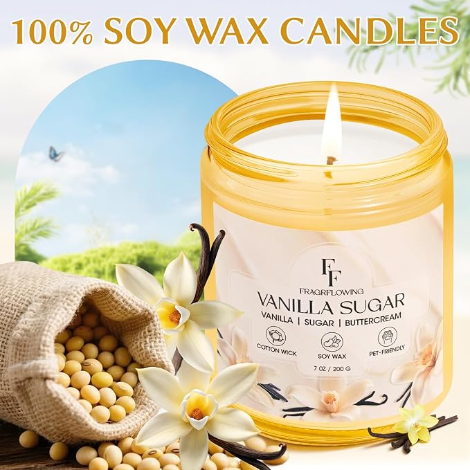 Vanilla Sugar Scented Candle, Natural Soy Wax Jar Candle for Home Scented, 100-Hour Burn Time Gifts for Women Men, alternate