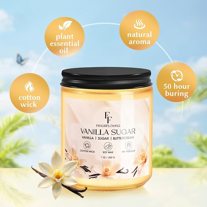 Vanilla Sugar Scented Candle, Natural Soy Wax Jar Candle for Home Scented, 100-Hour Burn Time Gifts for Women Men, alternate