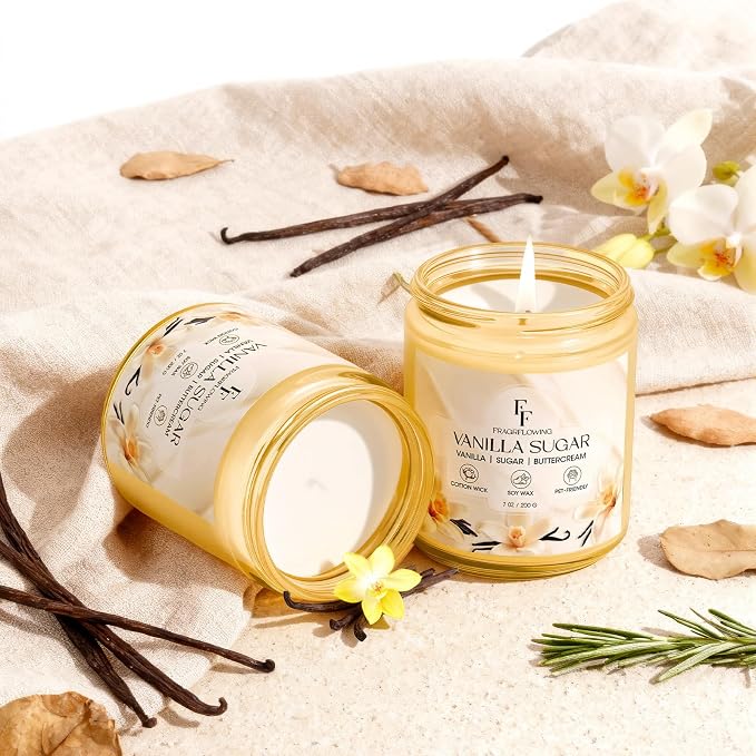 Vanilla Sugar Scented Candle, Natural Soy Wax Jar Candle for Home Scented, 100-Hour Burn Time Gifts for Women Men, alternate