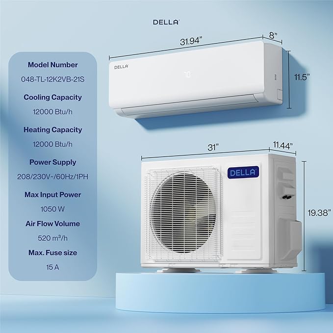 Vario Series 12000 BTU Mini Split Air Conditioner Work with Alexa with 1 Ton Pre-Charged Heat Pump Ductless Inverter System