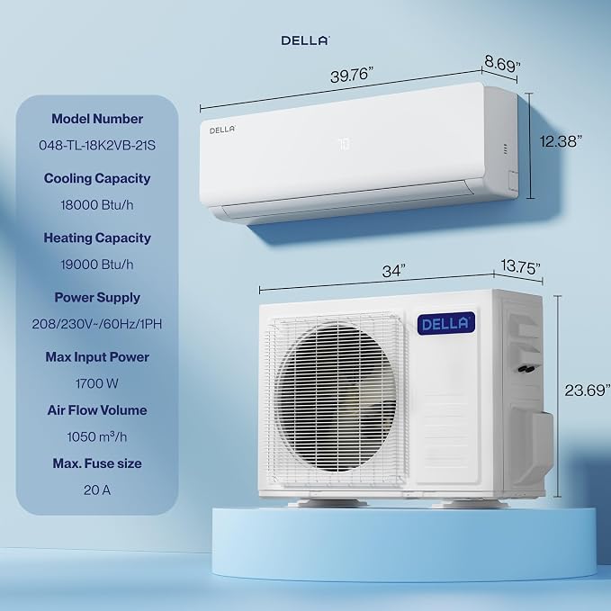 Vario Series 18000 BTU Wifi Mini Split AC, Work with Alexa 21 SEER2 Cools Up to 1000 Sq.Ft, Energy Efficient 230V Ductless