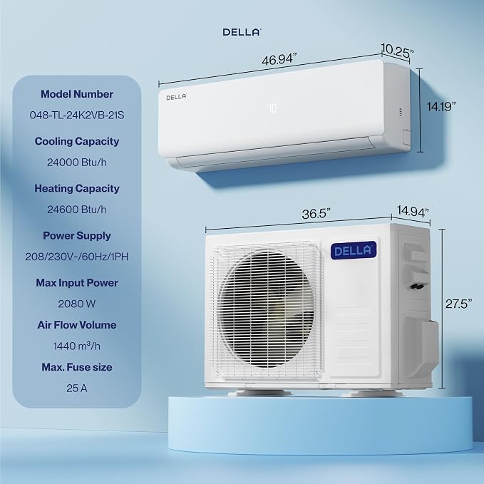 Vario Series 24000 BTU Mini Split AC, 2 Ton 21 SEER2, Work with Alexa and Wifi, 230V Ductless Inverter System, Cools Up to