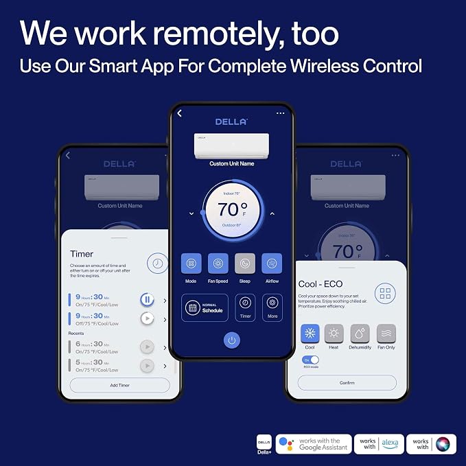 Vario Series 9000 BTU Mini Split Air Conditioner, Work with Alexa and Wifi, 20 SEER2, Energy Star, 0.75 Ton, Cools Up to 400