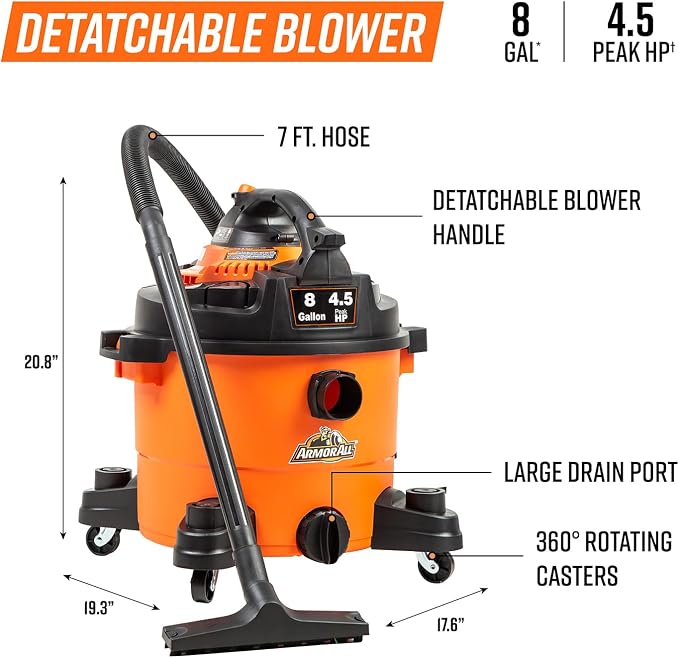 VBV809 0901 8-Gallon 4.5 Peak HP Wet/Dry Vacuum with Detachable Blower, Orange, alternate product view 3