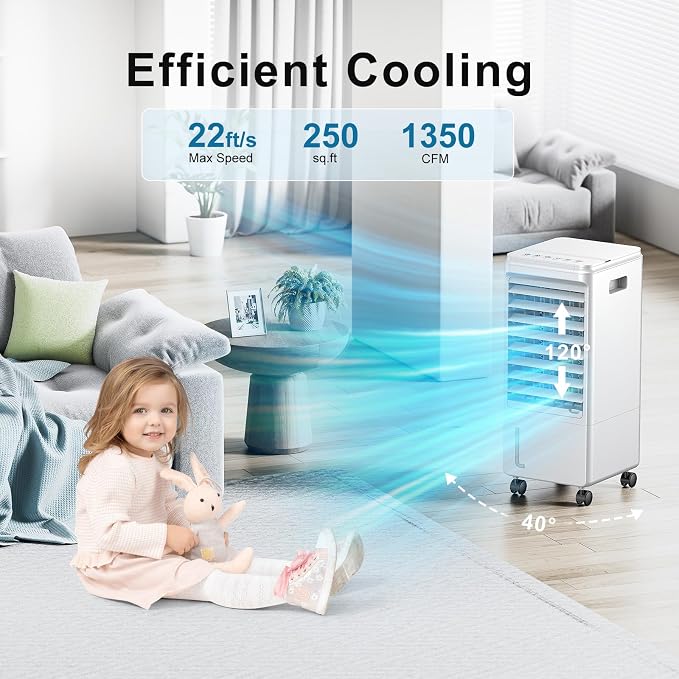 Versatile Evaporative Cooler - 3-Mode Portable AC Unit with Removable 2Gal Tank & Convenient Built-in Carrying Handle003