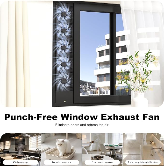 Vertical Window Fan for Sliding Windows, Metal Casement Window Fan, No Drilling Required Installation Waterproof, Adjustable