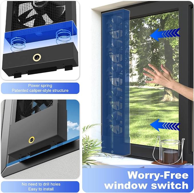 Vertical Window Fan for Sliding Windows, Metal Casement Window Fan, No Drilling Required Installation Waterproof, Adjustable