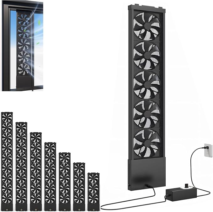 Vertical Window Fan For Sliding Windows, Window Exhaust Fan, Retractable, Free With Variable Speed for Bedrooms Smoky Spaces