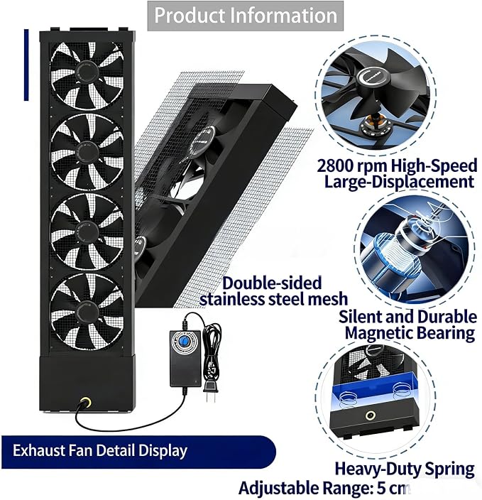 Vertical Window Fan For Sliding Windows, Window Exhaust Fan, Retractable, Free With Variable Speed for Bedrooms Smoky Spaces