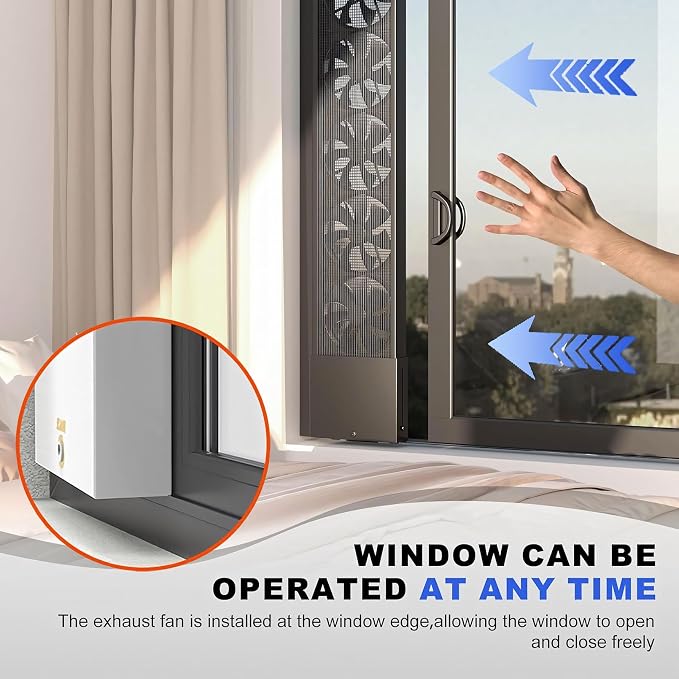 Vertical Window Fan For Sliding Windows, Window Exhaust Fan, Retractable, Free With Variable Speed for Bedrooms Smoky Spaces