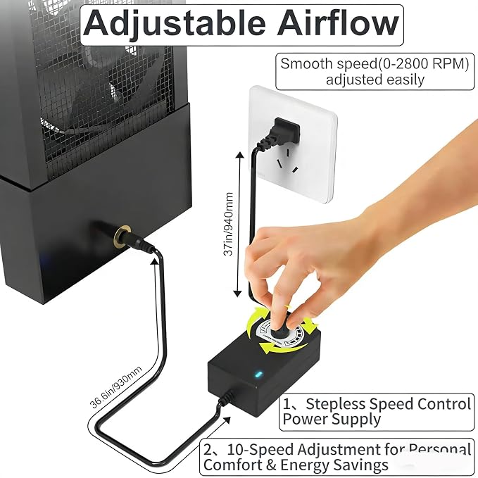 Vertical Window Fan For Sliding Windows, Window Exhaust Fan, Retractable, Free With Variable Speed for Bedrooms Smoky Spaces