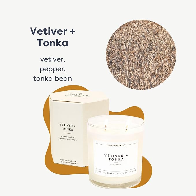 . Vetiver & Tonka 2 Wick Scented Candle - 37 Hour Burn - Luxury made from natural materials Soy Wax Candles, alternate