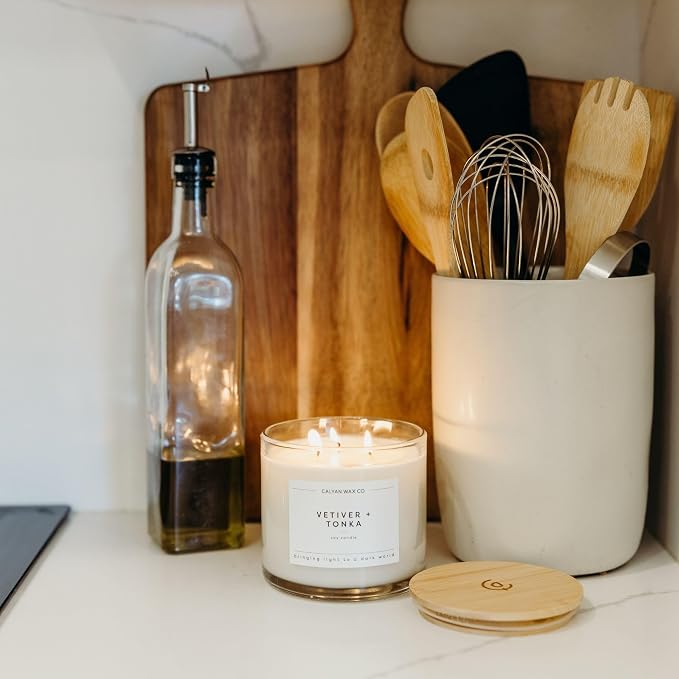 . Vetiver & Tonka 3 Wick Scented Candle - 43 Hour Burn - Luxury 3 Wick Soy Candles, alternate product view 5