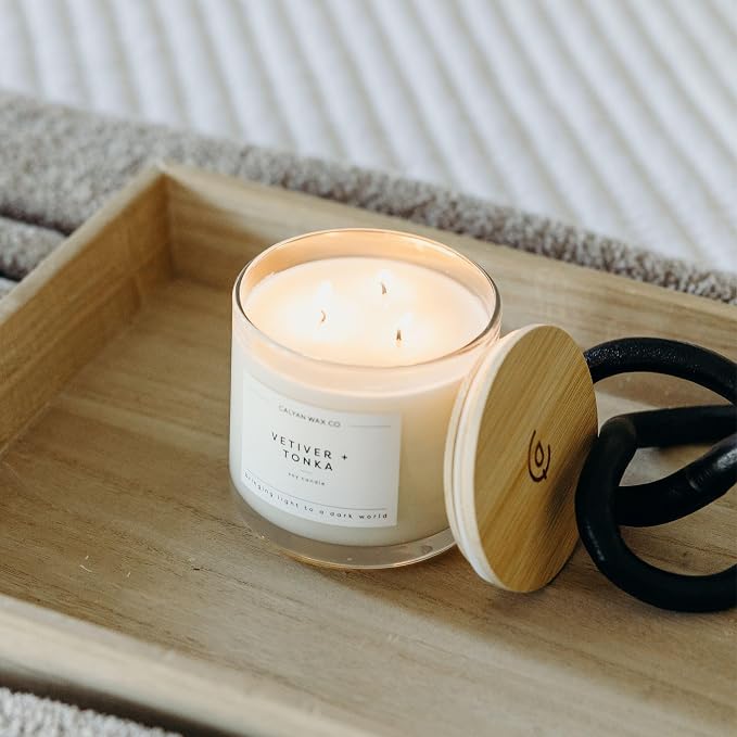 . Vetiver & Tonka 3 Wick Scented Candle - 43 Hour Burn - Luxury 3 Wick Soy Candles, alternate product view 6