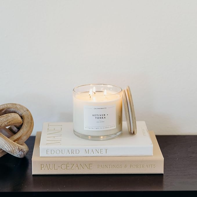 . Vetiver & Tonka 3 Wick Scented Candle - 43 Hour Burn - Luxury 3 Wick Soy Candles, alternate product view 8