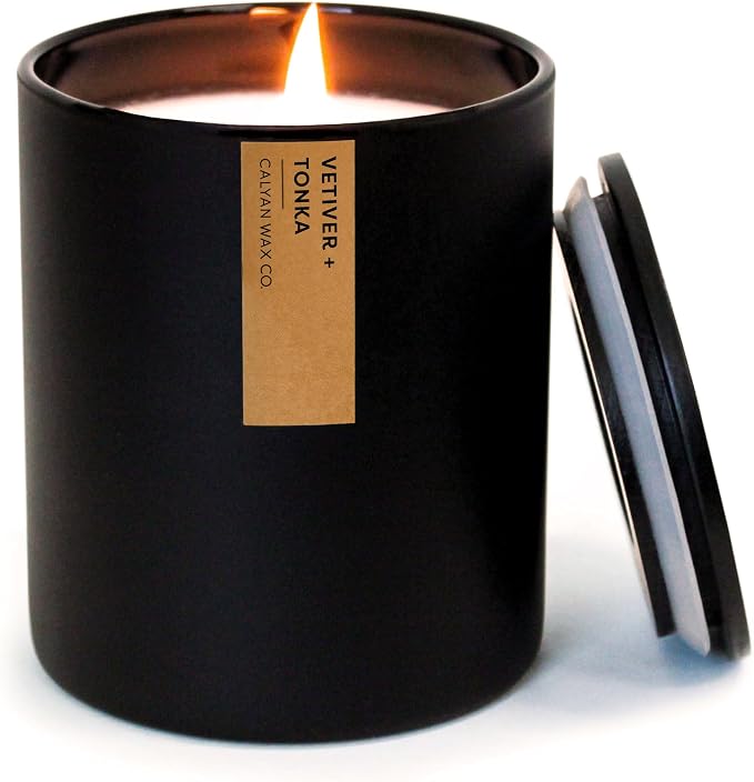 . Vetiver & Tonka Scented Candle - 75 Hour Burn - Luxury made from natural materials Soy Wax Candles, product image