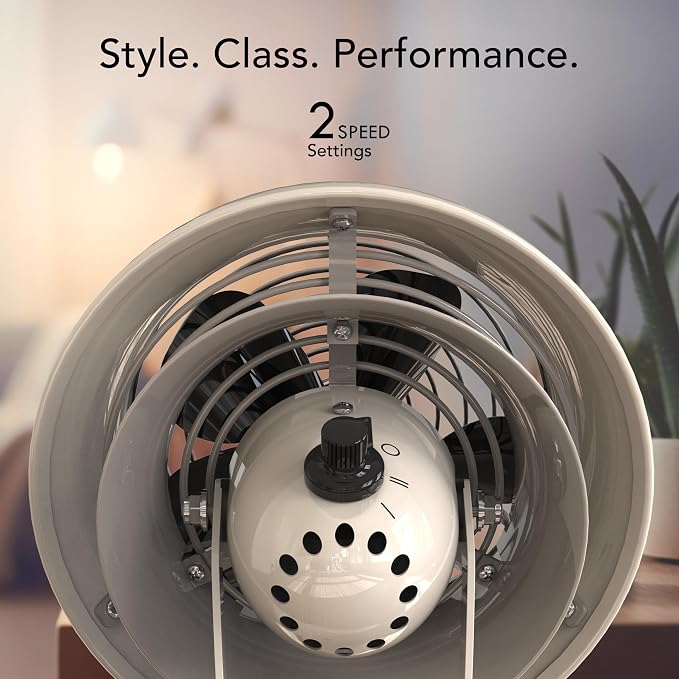 VFANTM Mini Classic Vintage Fan, Retro Metal Air Circulator, For Desk & Bedside, 2 Speeds, Adjustable Tilt, Personal Cooling