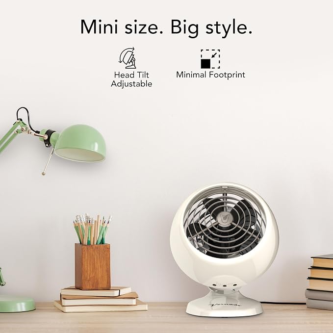 VFANTM Mini Classic Vintage Fan, Retro Metal Air Circulator, For Desk & Bedside, 2 Speeds, Adjustable Tilt, Personal Cooling