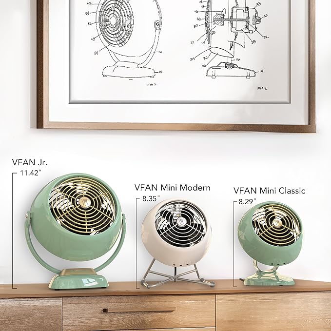 VFANTM Mini Fan, Classic Vintage Fan, Retro Metal Air Circulator, For Desk & Bedside, 2 Speeds, Adjustable Tilt, Personal