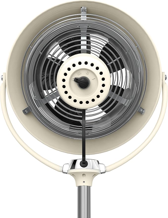 VFANTM Sr. Pedestal Fan, Vintage Metal Standing Air Circulator, 3 Speeds, Adjustable Height 42-55 in, Tilt Head, Circulator