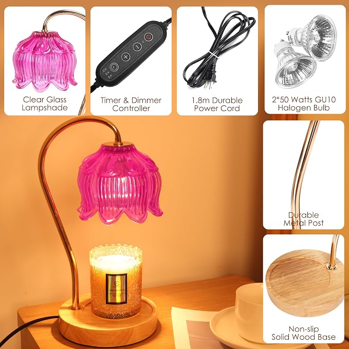 Vintage Flower Candle Warmer Lamp with Timer & Dimmer - Lotus Candle Lamp Warmer - Fits All Jar Scented Candles,Unique Gifts