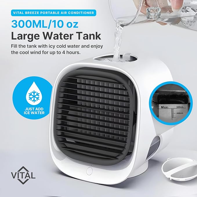 Vital Breeze Portable AC Evaporative Air Cooler Vital Breeze Portable Air Conditioner portable 300 mL Water Tank, < 40 dB